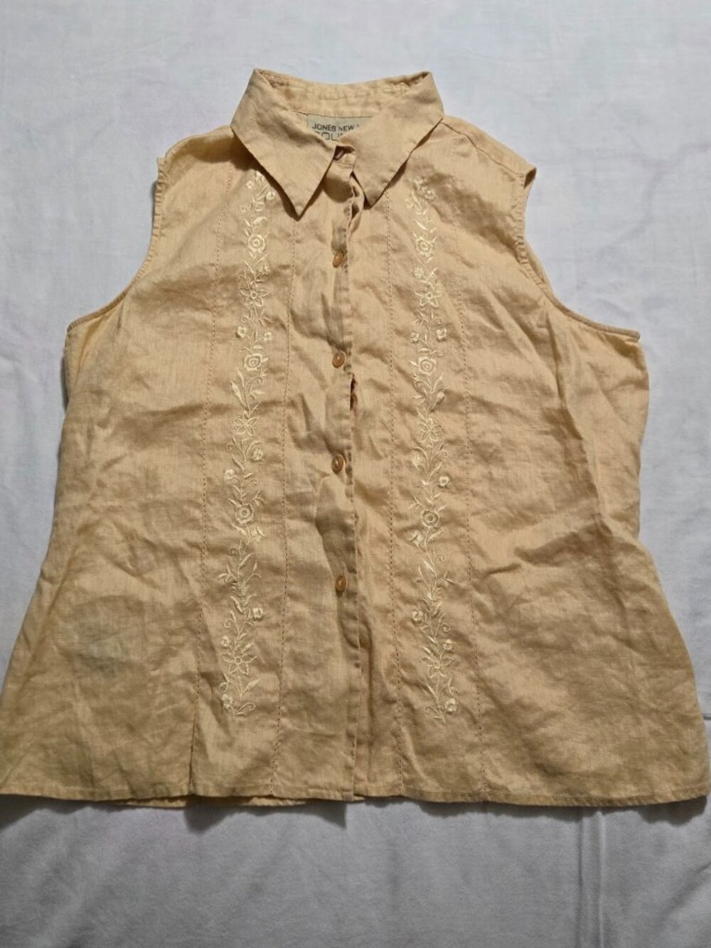 Jones New York Country 100% Linen Embroidered Sleeveless Blouse Shirt 12